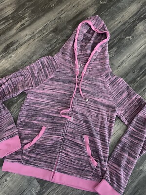 Juicy Couture Pink Gray Terry Cloth Track Suit Hoodie Full-Zip Jacket  Medium