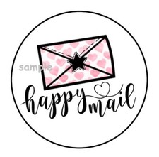 30 HAPPY MAIL ENVELOPE SEALS LABELS STICKERS 1.5" ROUND GIFTS HEARTS