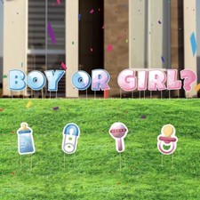 Gender Reveal Yard Signs, Decorations 62 pcs Baby Gender Reveal Party Supplies