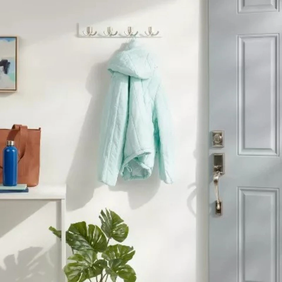 Modern Octopus 5 Hooks Rail Nickel/White : Wall Mounted Hook Rack - Image 2 of 3