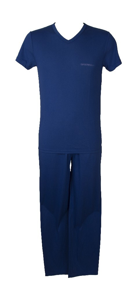 Pantalón largo de pijama de hombre con cuello de pico y manga corta con elástico