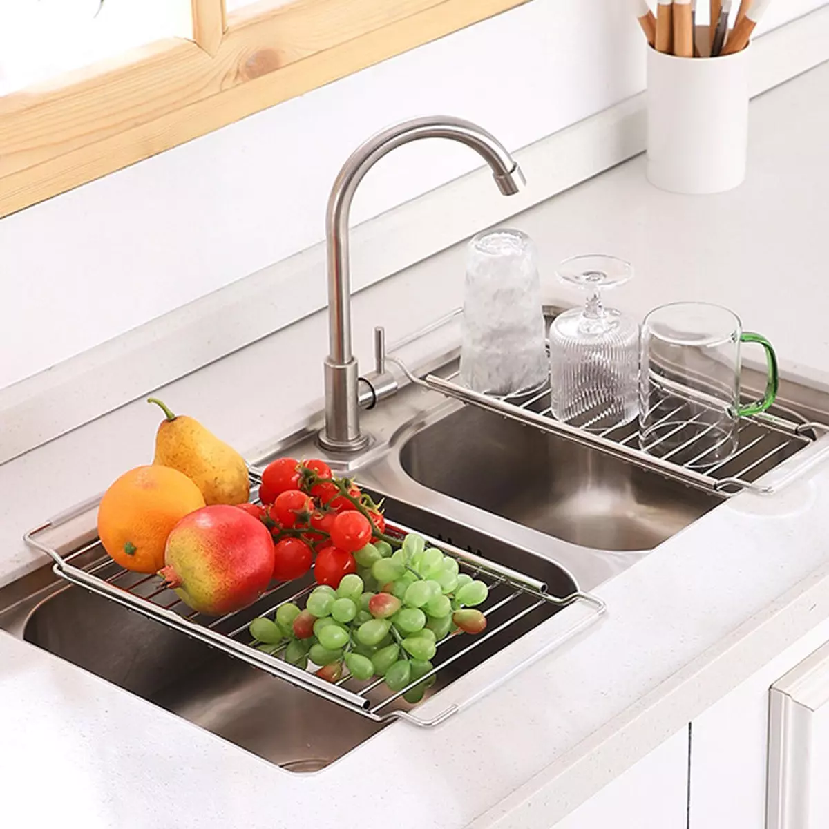 Sink Drain Rack Multipurpose Telescopic Stainless Steel Sink Storage Rack