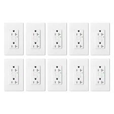 10PCS 20 Amp GFCI Receptacle + Wallplate TR WR, Self-Test LED, ETL FCC Certified
