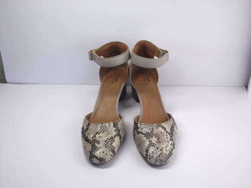 Clarks Unstructured Un Cosmo Strap Stone Combi Snake Block Heels Size UK 5 EU 38 - Picture 6 of 13