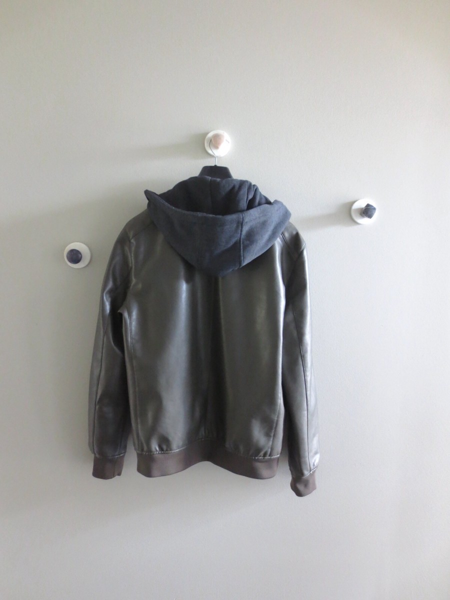 ZARA MAN DOUBLE ZIP LEATHER JACKET W/DETACHABLE HOOD Sz-XL ZARA MAN DOUBLE ZIP LEATHER JACKET W/DETACHABLE HOOD Sz-XL