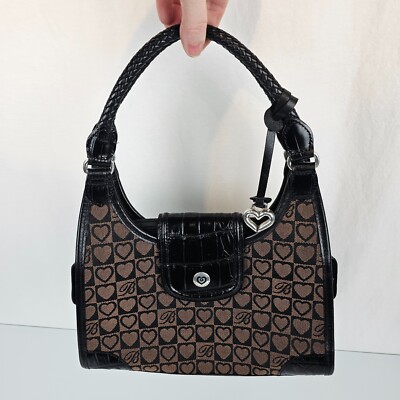 Sac à Main Brighton Occasion Marron Croco Et Cuir Noir - Fermoir Aimanté, Taille Moyenne