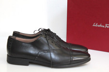 New sz 7 E SALVATORE FERRAGAMO Black Leather Riley Cap Toe Men Oxford Shoes