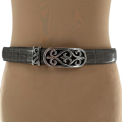 Brighton Chateau Grey Leather Croc Belt Silver Plated Belt  display picture 3