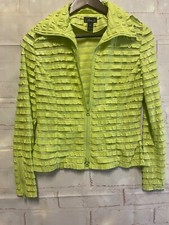 Clara Sun Woo Jacket, Chartruse Green Ruffle Pleat Full Zip Women's Xs