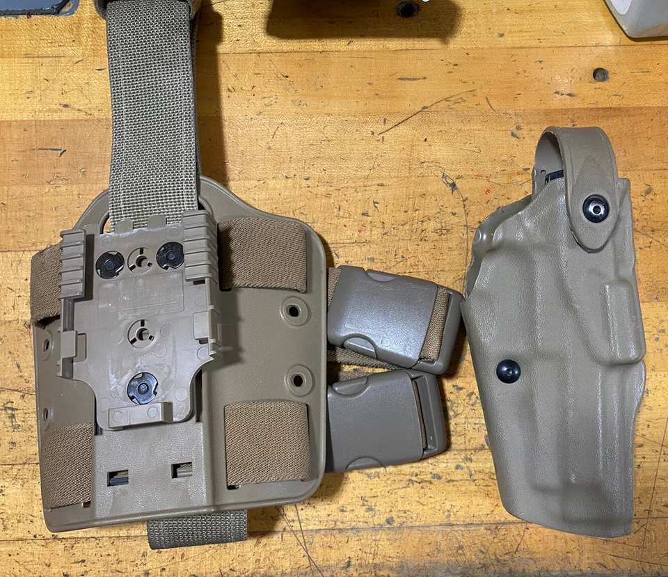 Safariland Beretta 92 M9 92FS Level 3 ALS SLS Tactical Holster Drop Leg TAN QLS - Image 3 of 4