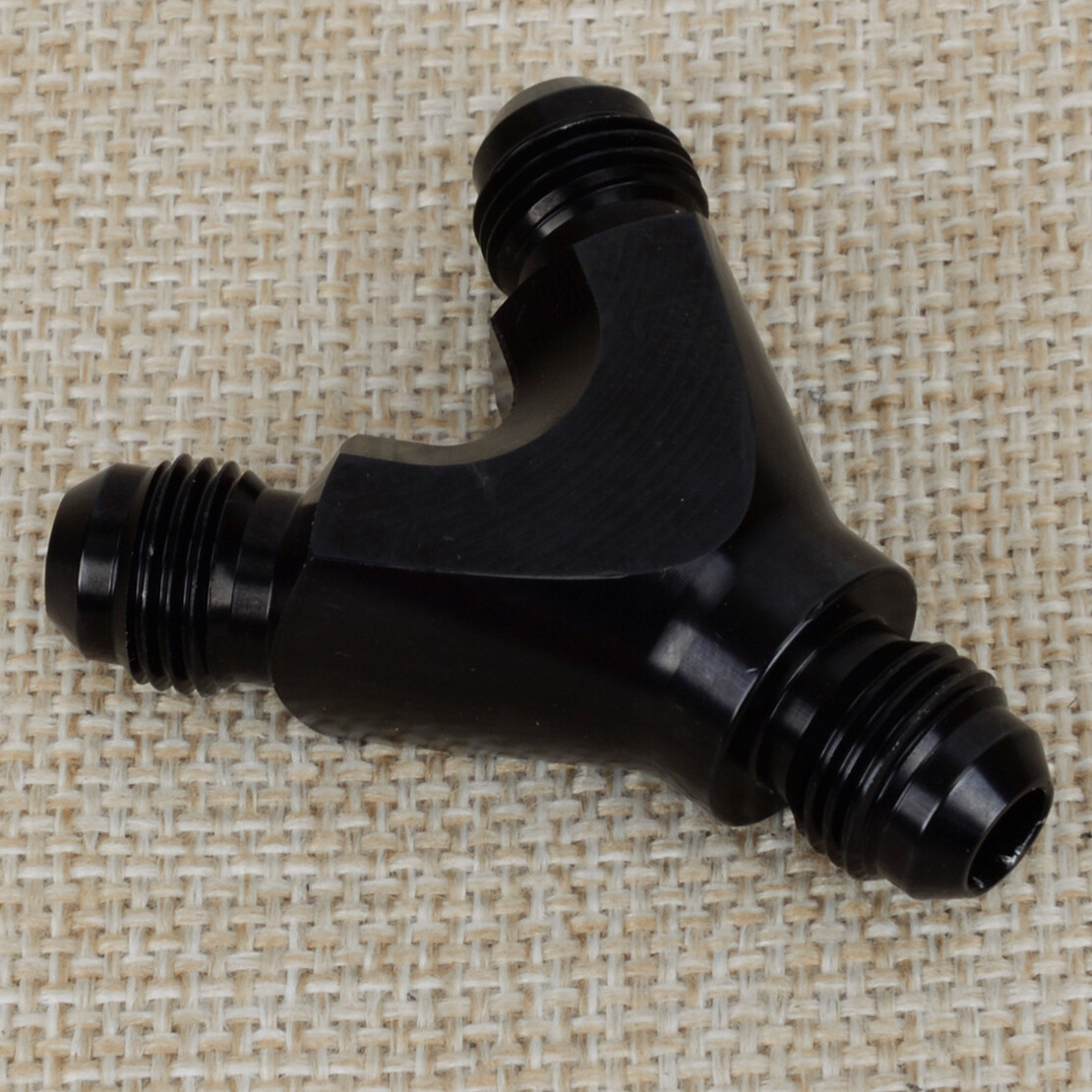 6AN Y Block Fuel Y Fitting Junction Coupler Adapter Black Aluminum
