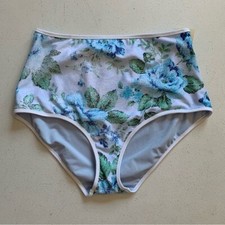 Aerie Blue Floral High Waisted Full Coverage Bikini Bottom Size Medium NWT