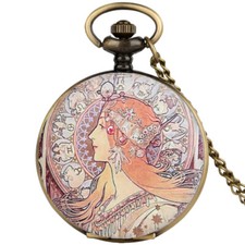 Beauty Lady Design Quartz Pocket Watch Exquisite Necklace Gifts for Men Women