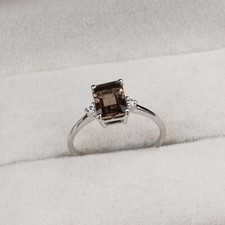 Natural Smokey Quartz and CZ Engagement Ring 925 Sterling Silver Jewelry Ring 7