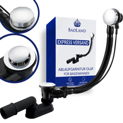 BADLAND Automatisch Ablaufgarnitur für die Badewanne Überlauf und Siphon 65 cm !