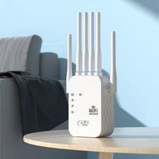 5G High-Speed WiFi Extender Signal Booster Dual-Band 1200Mbps 6-Antenna White US