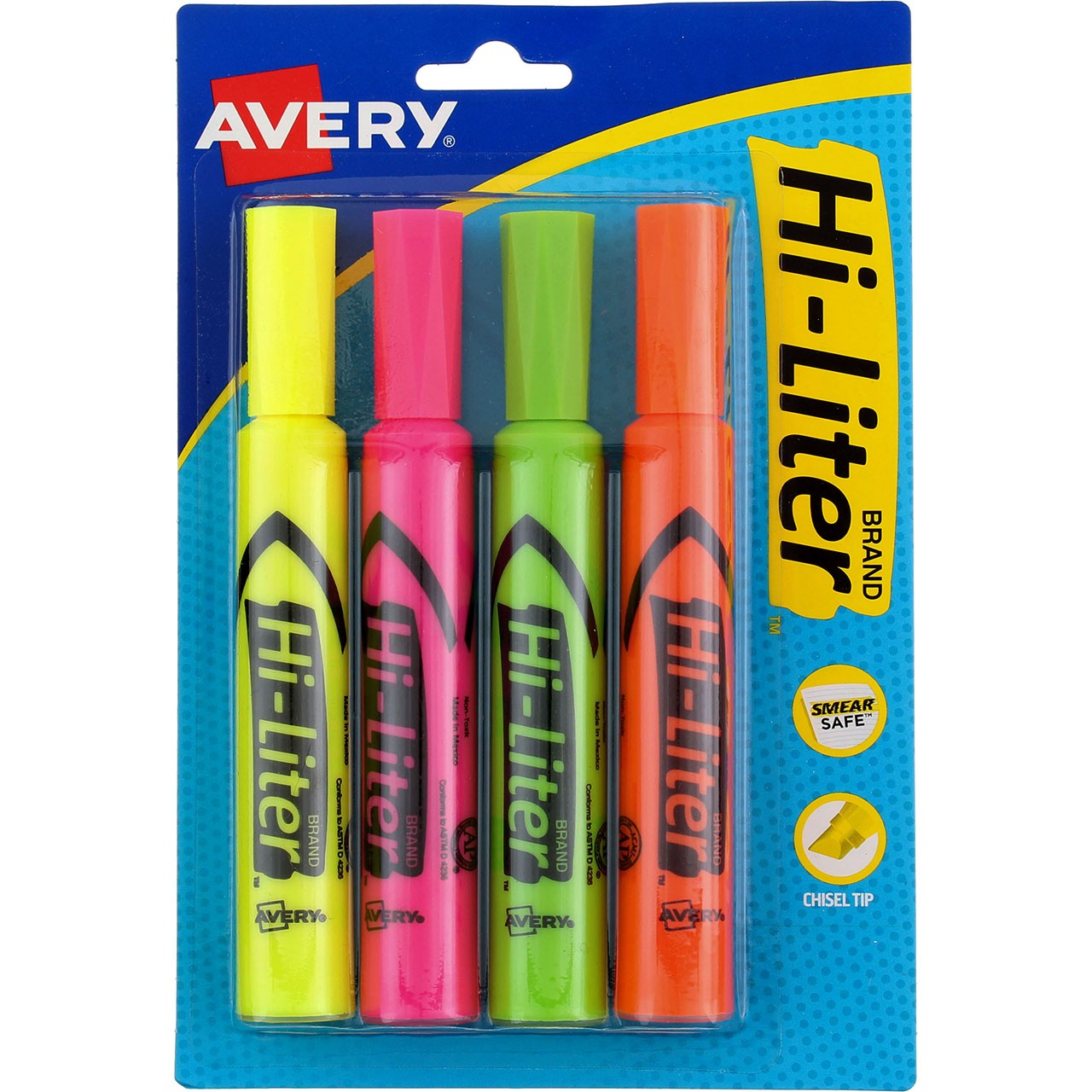 4 Pack Hi-Liter Highlighter, Desk-Style, Chisel Tip, Assorte