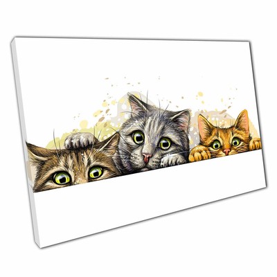 Drei süße Katzenfreunde hinterhältig lustig Tier Aquarell Stil Druck Leinwand