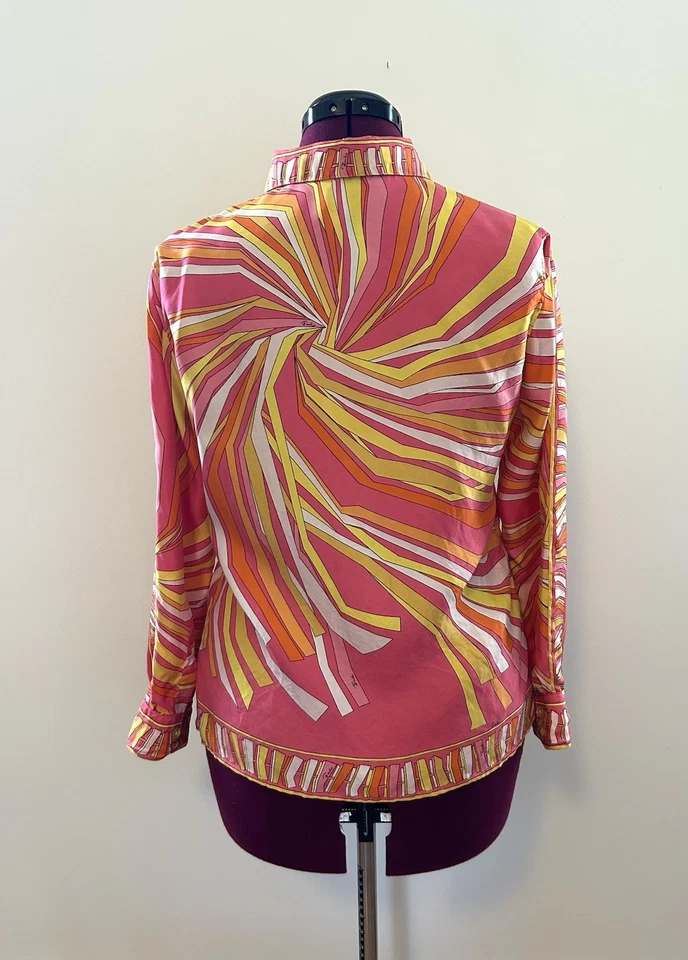 1960-е Pucci шелковая рубашка сделано в Италии винтажный размер 12 современный 2-4 - Изображение 2 из 4