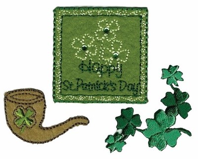 St Patrick s Day Iron On Patch Bundle Shamrock Ivy Pipe 3 pc Set