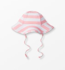 Hanna Andersson girls pink  white stripe sun block swim hat size small 3 4 year