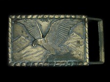 UE05108 VINTAGE 1970s  BALD EAGLE  ART COMMEMORATIVE BRASSTONE BELT BUCKLE