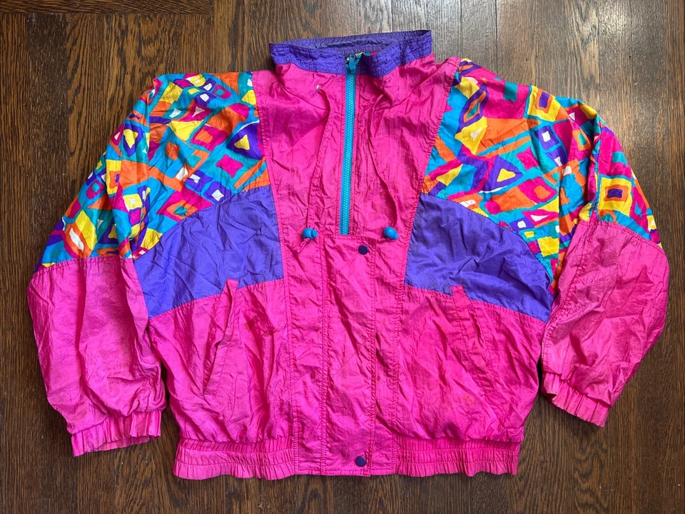 RARE One Of A Kind 1990s Fresh Prince Tracksuit Nylon Jacket Hot Pink - Image 2 of 4