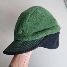 VNTG Patagonia Hat Cap Mens Large Green Synchilla Fleece Duckbill Earflap FLAW