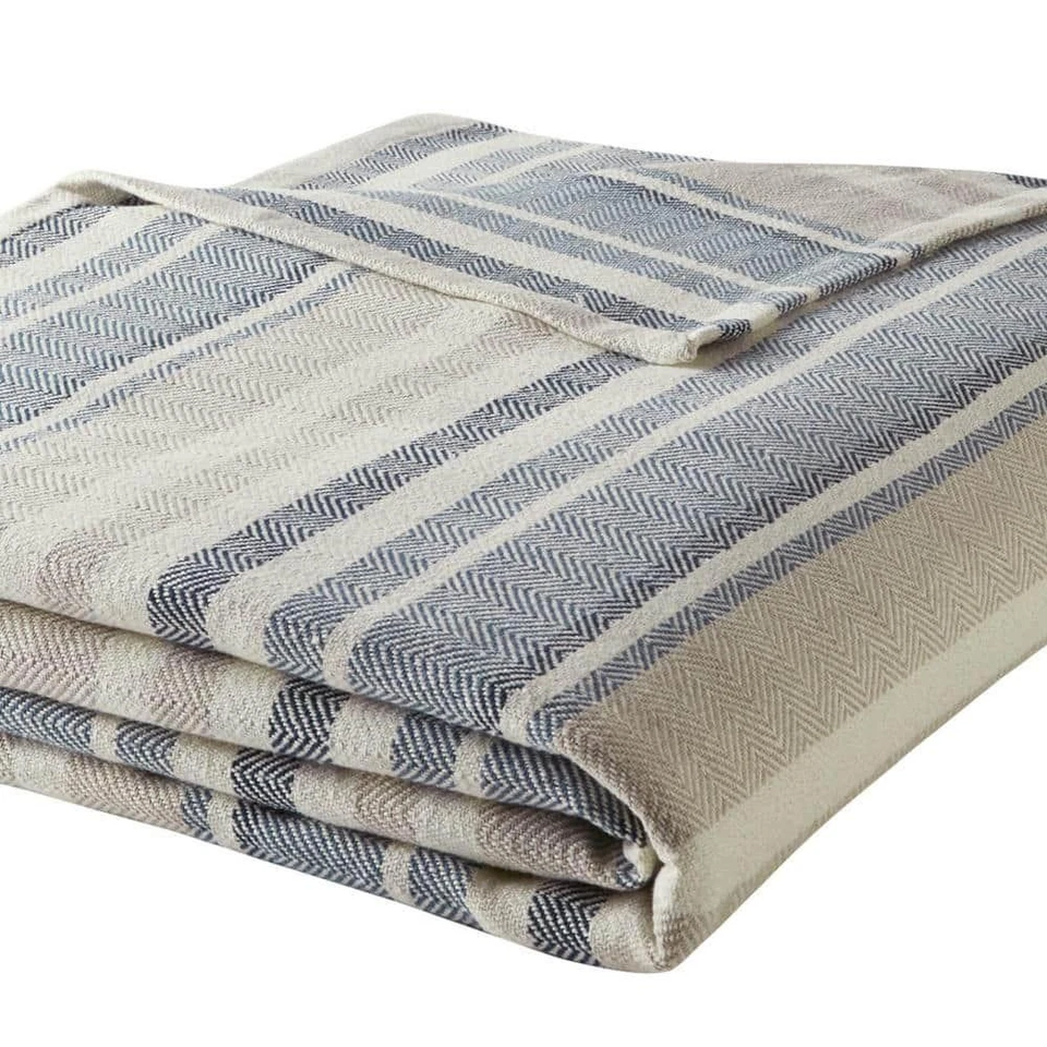 Manta completa/queen tejida de algodón azul 1 pieza Eddie Bauer espiga Foto 2 de 4