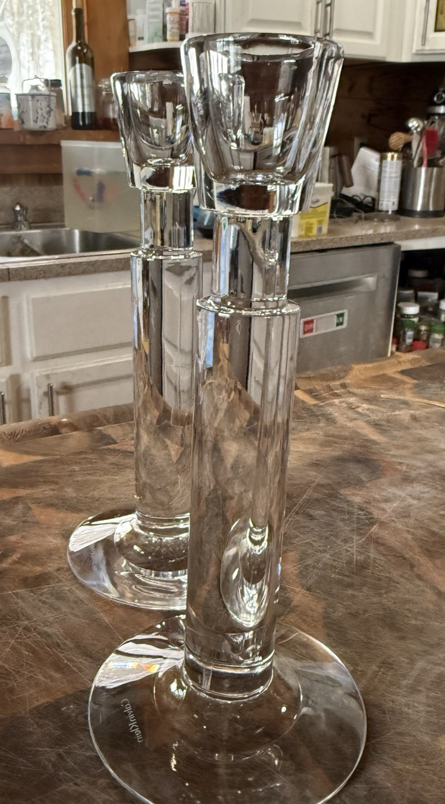 Calvin Klein Geometry 8in Lead Crystal Candlesticks Candle Holders (2) thumbnail 3