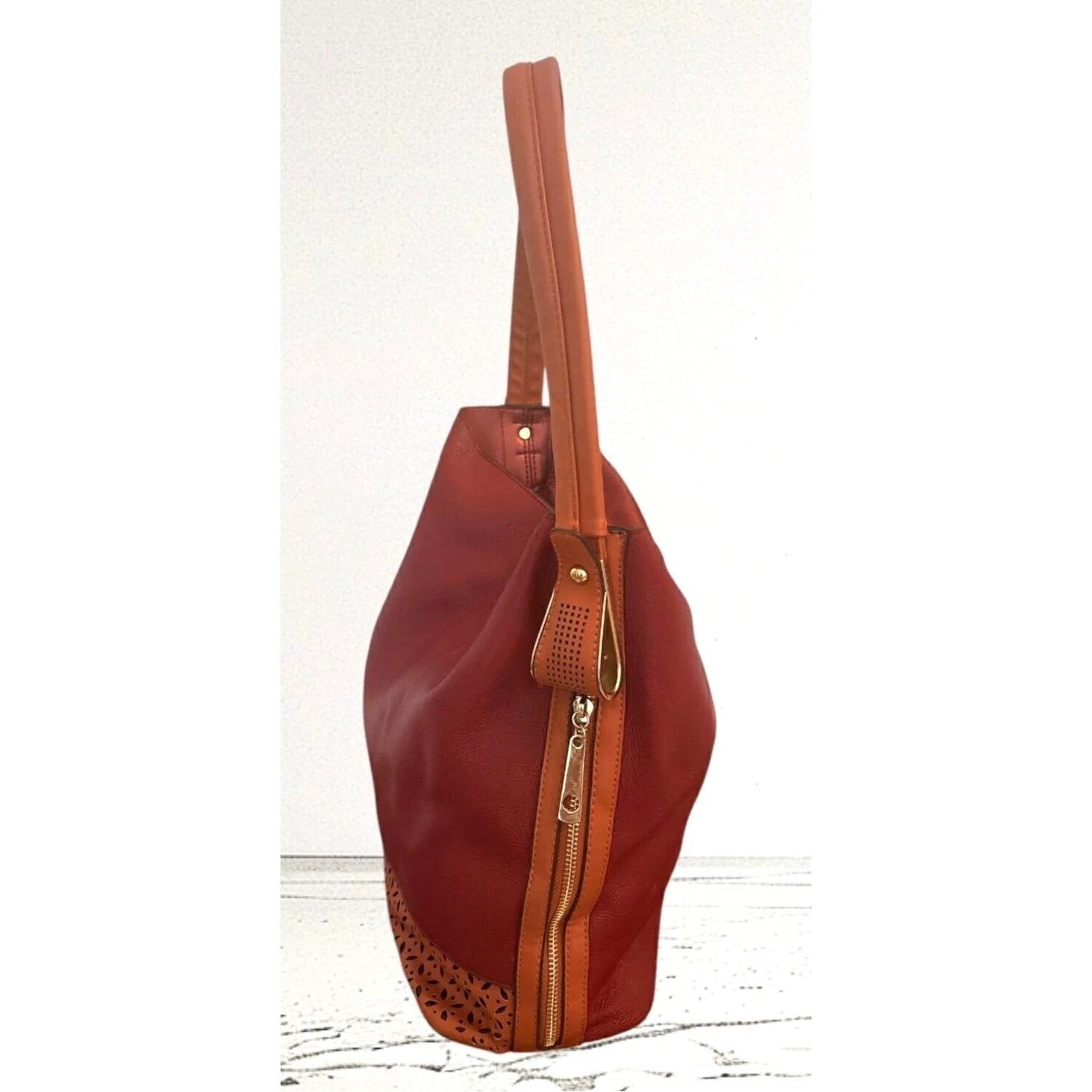 Borsa a tracolla Kate Spade rosso intenso borsetta bordo cognac perforazione cerniera lati