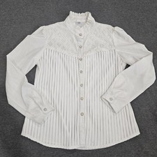 Victorian Style White Button Up Blouse Size 6 Ruffle Collar Lace Details
