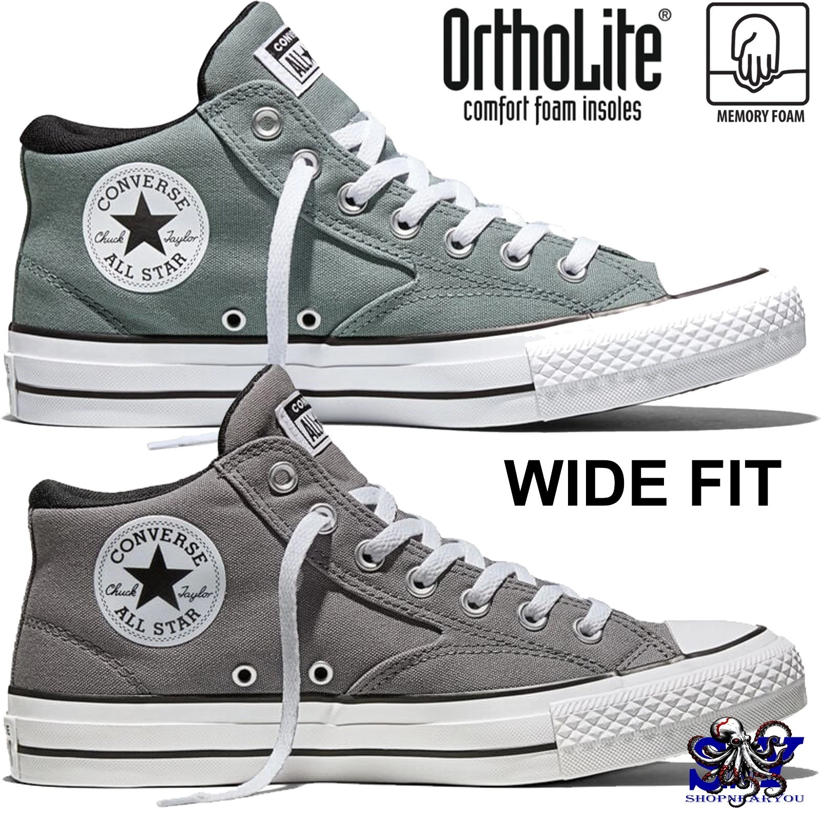 CONVERSE Chuck Taylor All Star Malden Street WIDE Fit Sneakers Kicks New Mid-Top