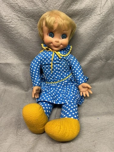 Vintage 1967 Mattel Mrs. Beasley Doll Non-Talking Blue Polka Dot Outfit 20" Tall
