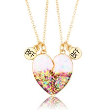 Best Friend Necklace for 2 Magnetic Matching Friendship Necklace Half Heart Pend
