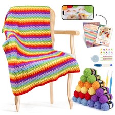 Crochet Blanket Kit for Beginners, Easy Crochet Kit for Beginners Adults  Ki...