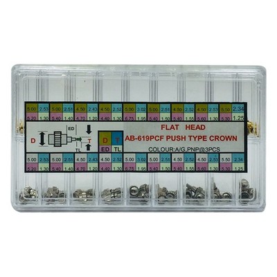 54Pcs 9 Sizes  Steel Button Drive In Watch Pusher Flat Head Push Type Crown K