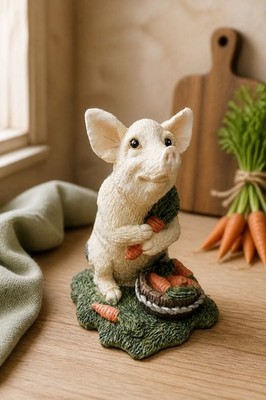 Vintage Giftcraft Anthropomorphic Farm Piglet with Carrots Figurine 