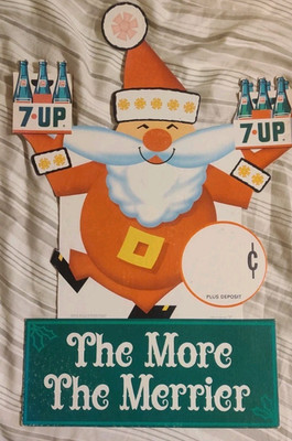 Original VINTAGE 7-UP Easel Back Santa  Store Display Christmas 22x15  Seven Up