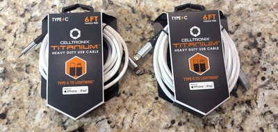 Celltronix 6 ft Titanium 8 Pin iPhone Compatible USB-C Charging Cable White 2pk