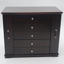 Joyero de madera oscura Kohl's 2011 con espejo, cajones y puertas laterales