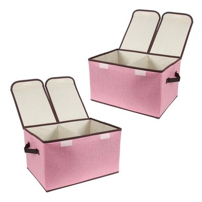 Foldable Fabric Storage Box with Lid & Dividers, Pink, 2 Pack