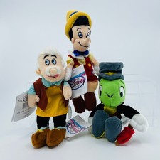 Disney Store Pinocchio Geppetto Jimmy Cricket Set of 3 Bean Bag Plush