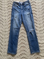 Vervet Blue High Rise Stretch Slim Straight Distressed Blue Denim Jeans Women