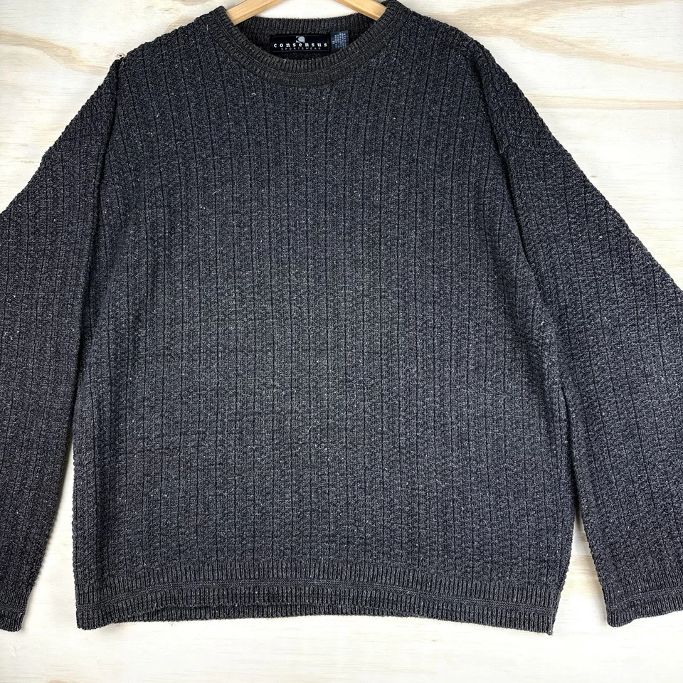 Suéter con textura de diamante cuello redondo ropa deportiva Consensus vintage para hombre XL hecho en EE. UU. Foto 2 de 4