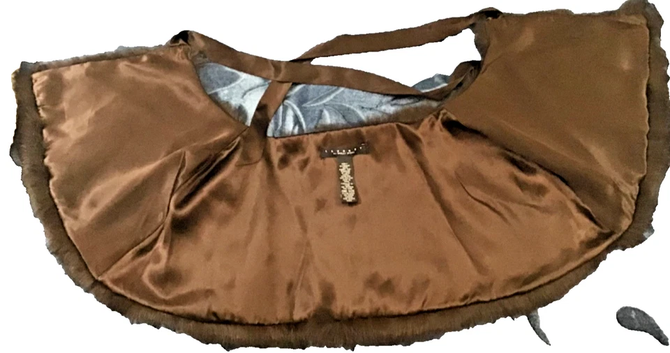 Capa de piel de conejo marrón para mujer Laundry Shelli Segal-talla única 100 % forro de seda Foto 4 de 4