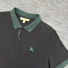 Burberry London England Long-Sleeve Green Logo Polo Mens Large Black Pique
