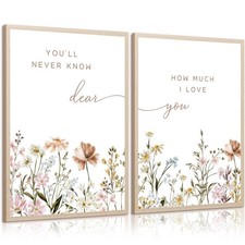 Girl Nursery Floral Wall Art Decor Boho Wildflower Canvas Wall Decor Baby Gir...