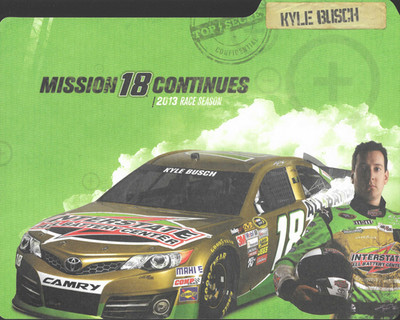 2013 KYLE BUSCH INTERSTATE BATTERIES GOLD CAR #18 NASCAR SPRINT CUP POSTCARD