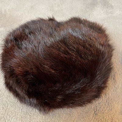 Vintage Genuine Mink Fur Hat Pillbox Dark Brown Satin Lining  display picture 1